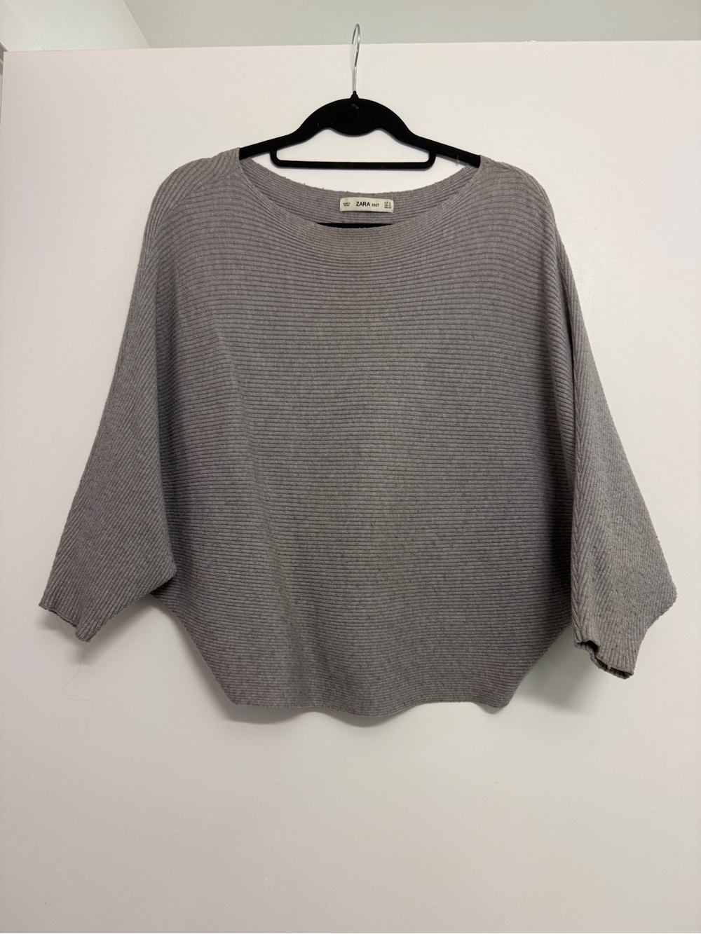 Zara Light Gray Ribbed Crewneck Sweater